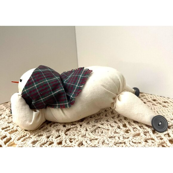 Vintage Handmade Snowman Pillow Plush With Tartan Scarf & Button Accents - Picture 2 of 5